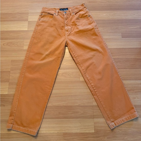 VTG Clench Jeans Mens Orange Denim Wide Baggy Skater 90s Y2K Tag Size 34x32 - Picture 1 of 16